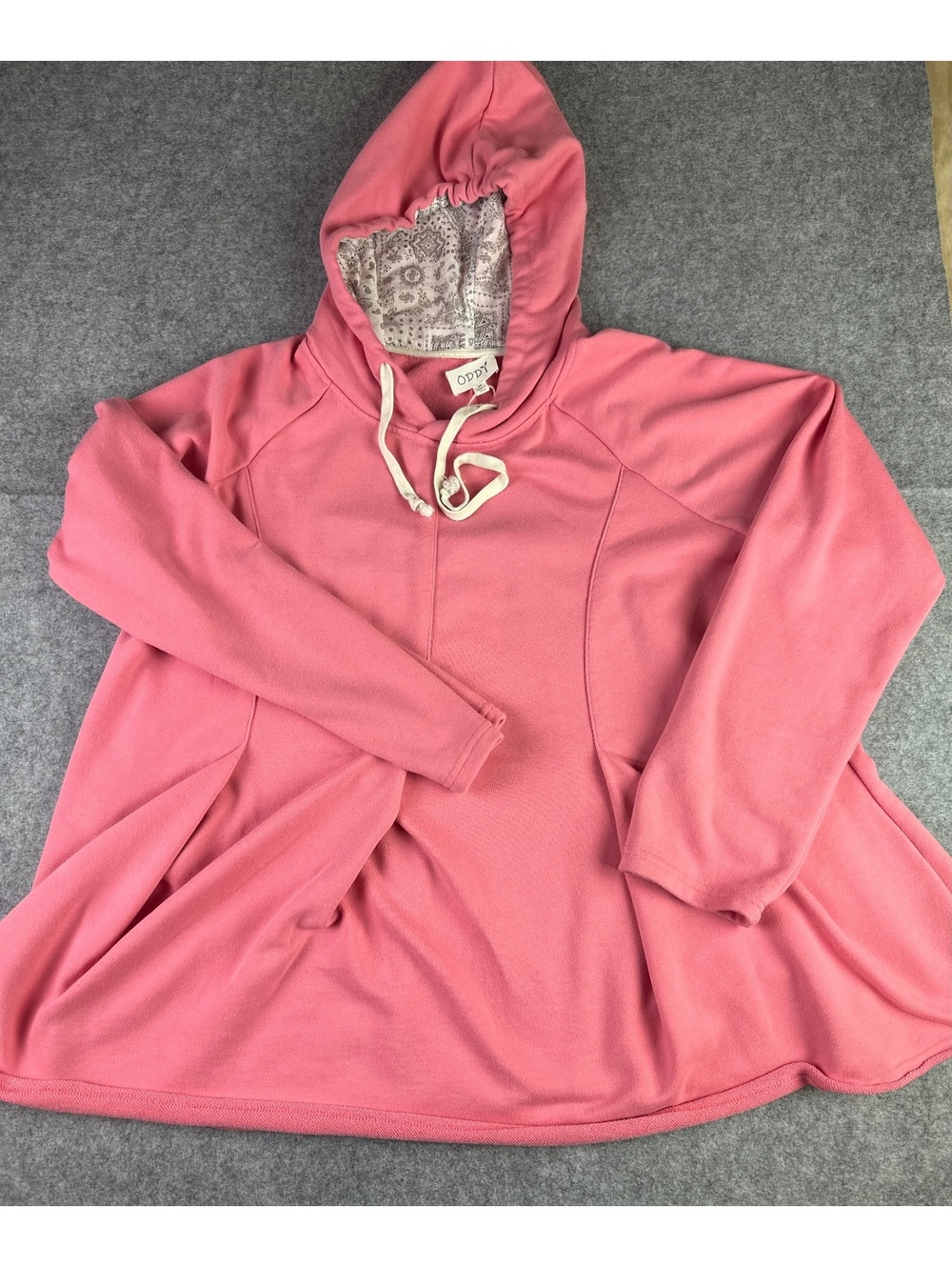 ODDI 3X Pink Hooded Tunic Sweatshirt Paisley Lined Boho Hippie Swing A-Line Plus